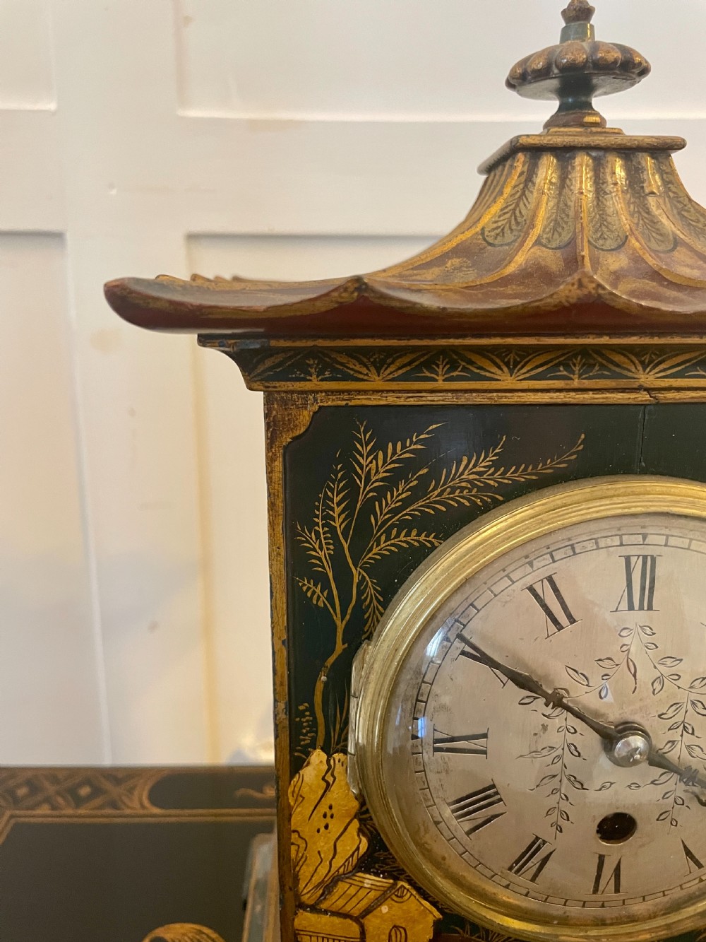 Quality Antique Victorian Chinoiserie Decorated Mantle Clock by Japy Fréres
 View IX