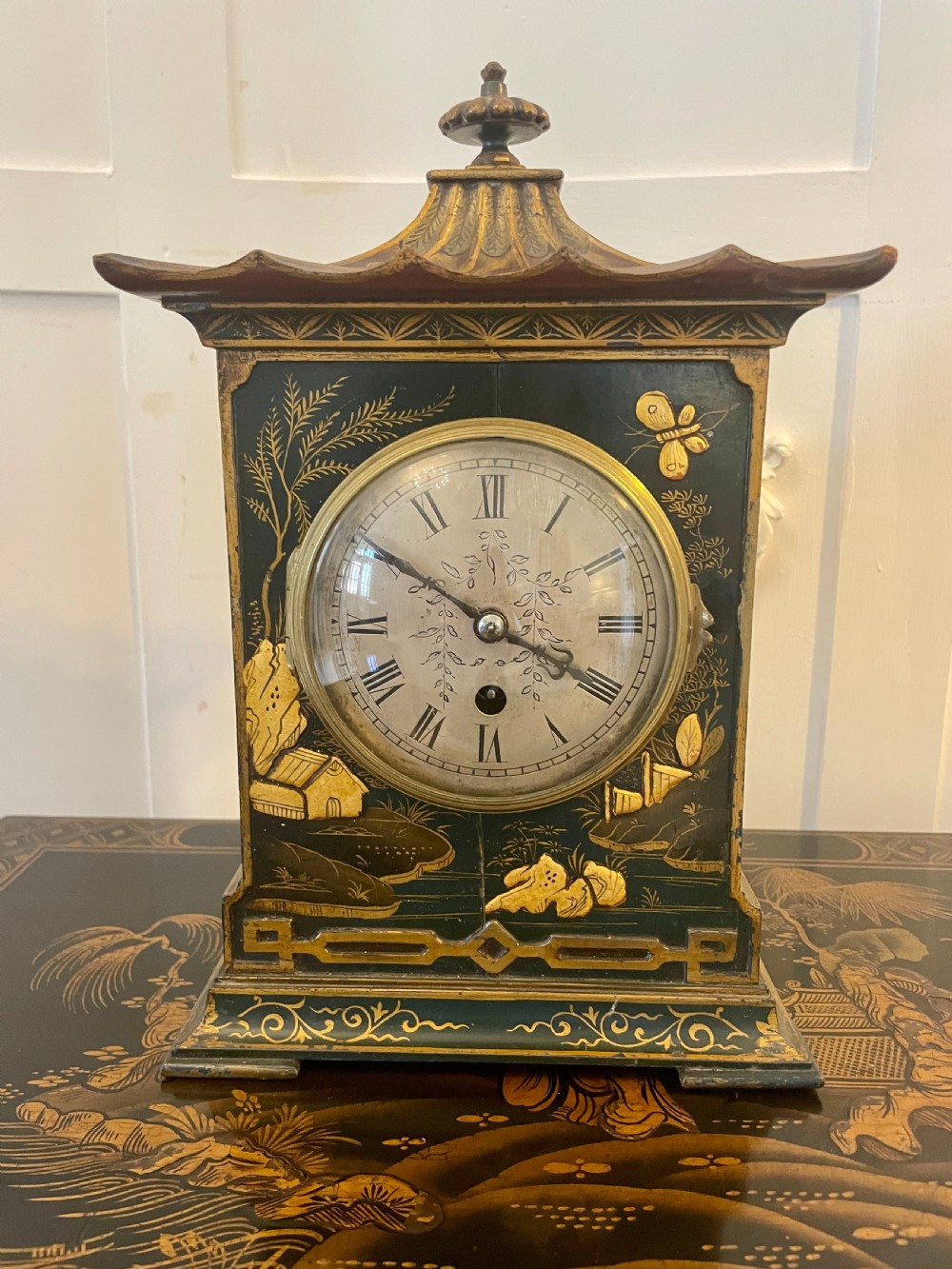 Quality Antique Victorian Chinoiserie Decorated Mantle Clock by Japy Fréres
 View XI