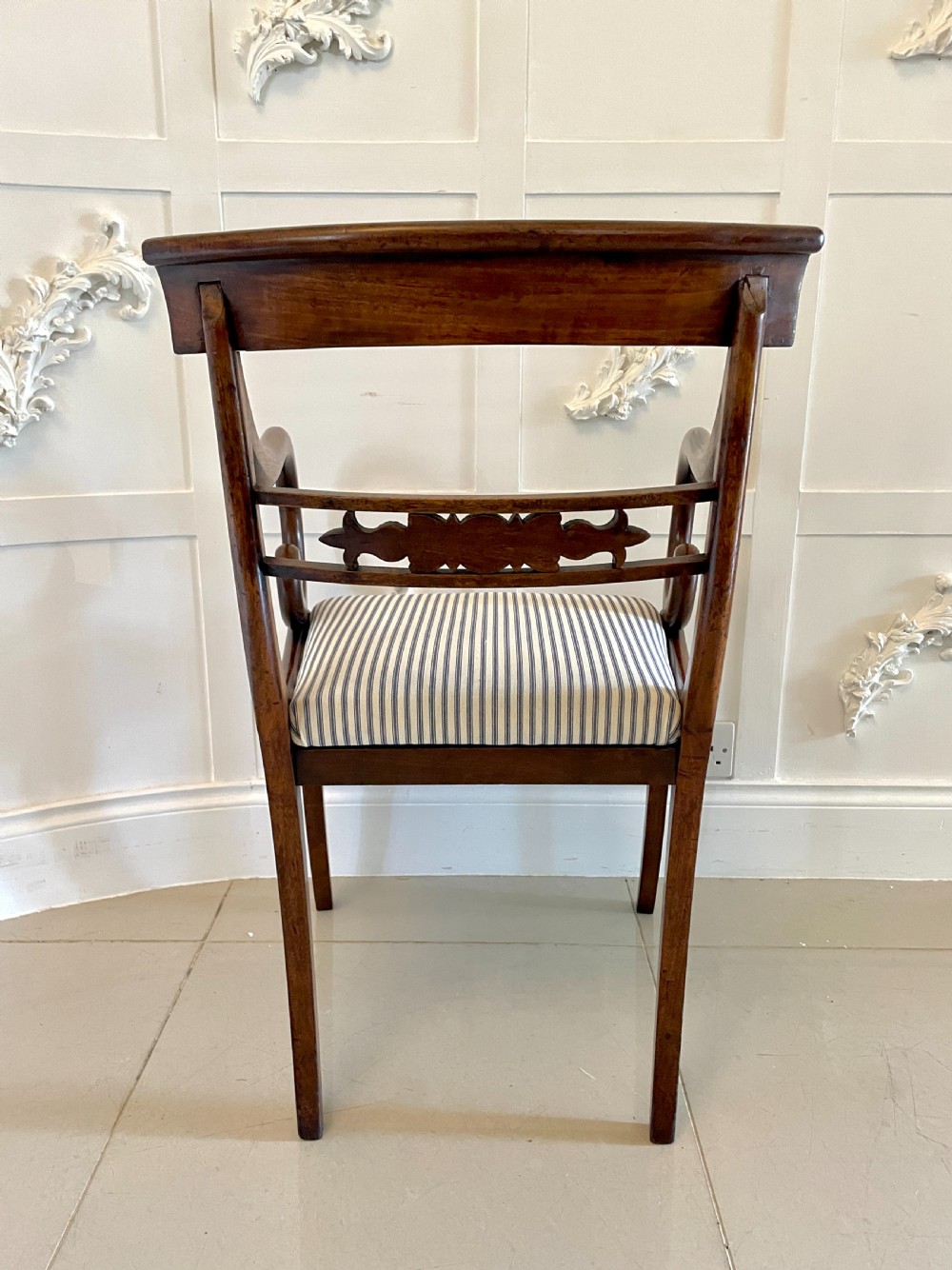   Fine Quality Set of 10 Antique Regency Mahogany Dining Chairs 
 View V