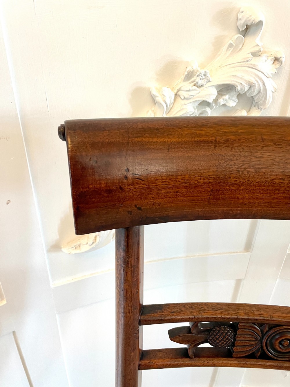   Fine Quality Set of 10 Antique Regency Mahogany Dining Chairs 
 View X