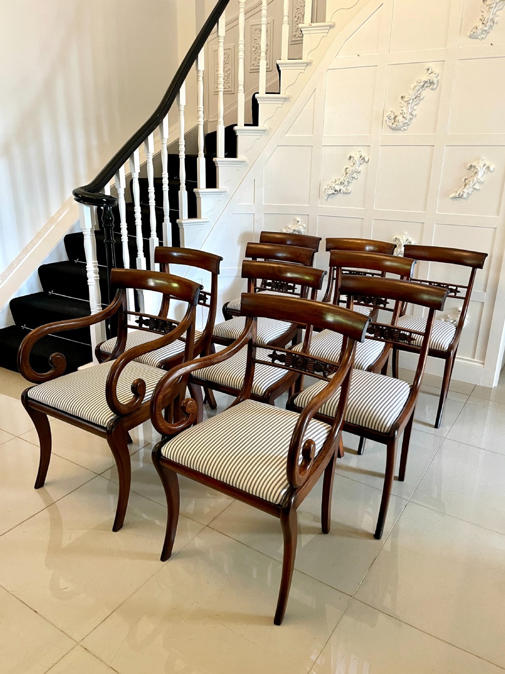   Fine Quality Set of 10 Antique Regency Mahogany Dining Chairs 
 View XV