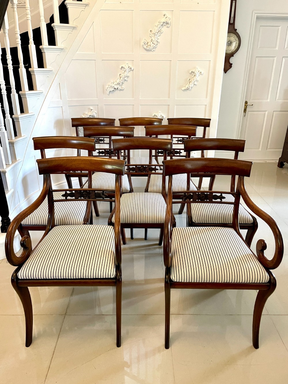   Fine Quality Set of 10 Antique Regency Mahogany Dining Chairs 
 View XVI