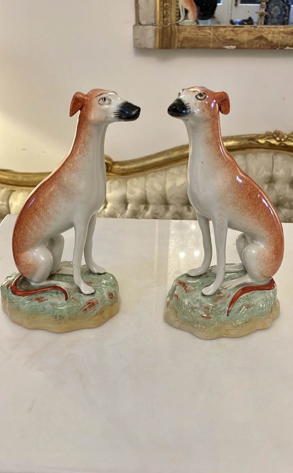 Pair of Antique Victorian Quality Staffordshire Greyhound Dogs

