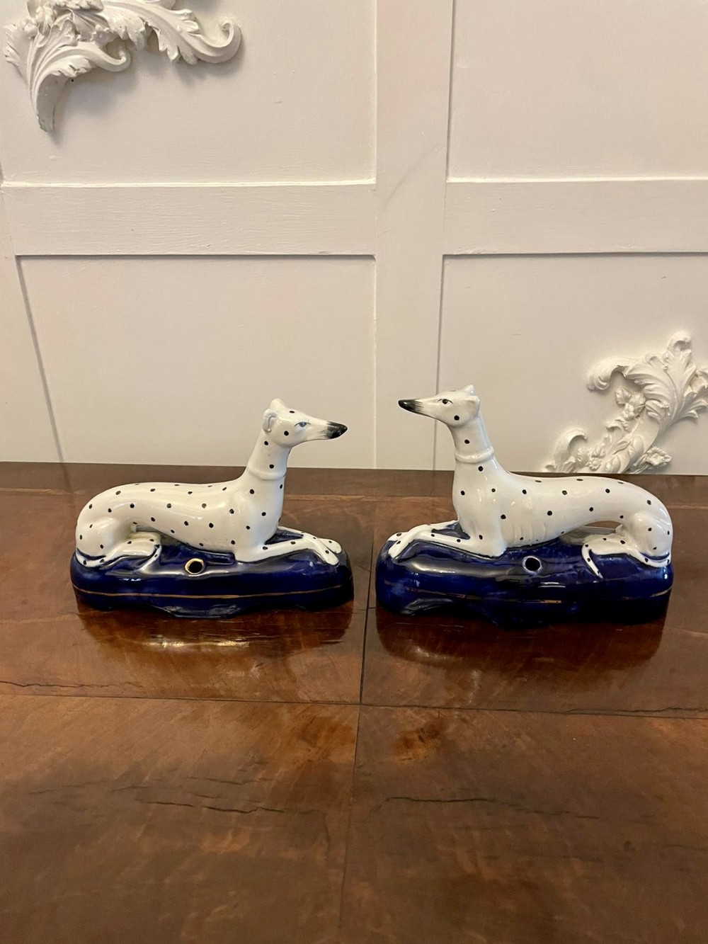  Unusual Pair of Antique Victorian Quality Staffordshire Inkwells 
