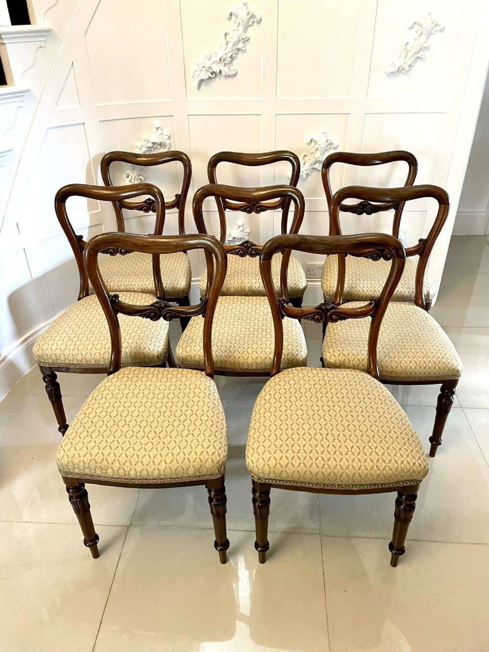 Fine Quality Set of 8 Antique Victorian Rosewood Dining Chairs 