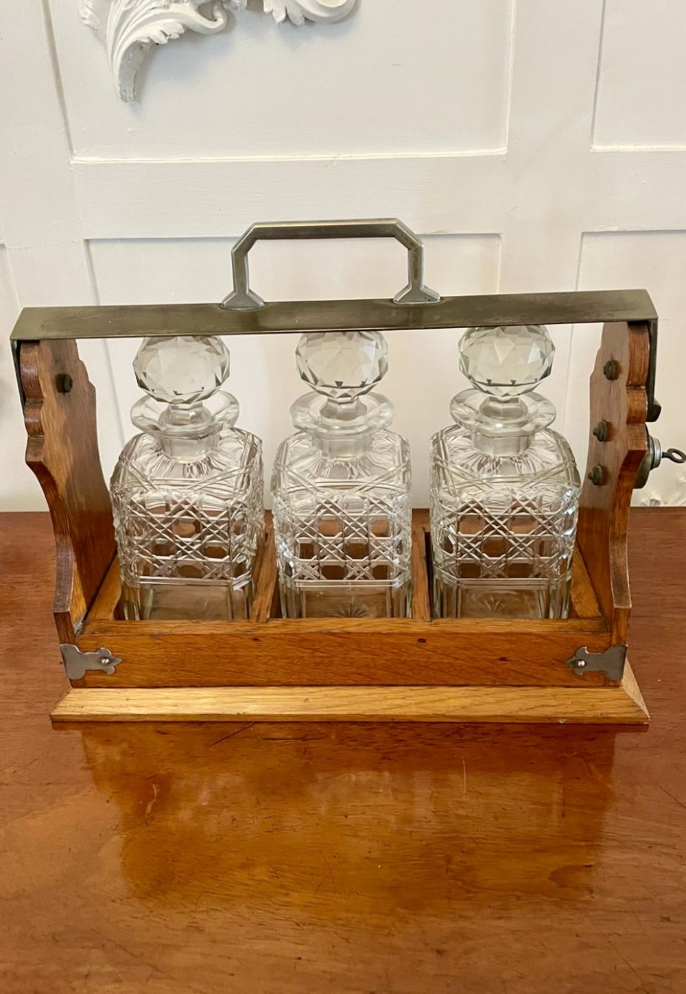  Antique Victorian Quality Oak Tantalus 
