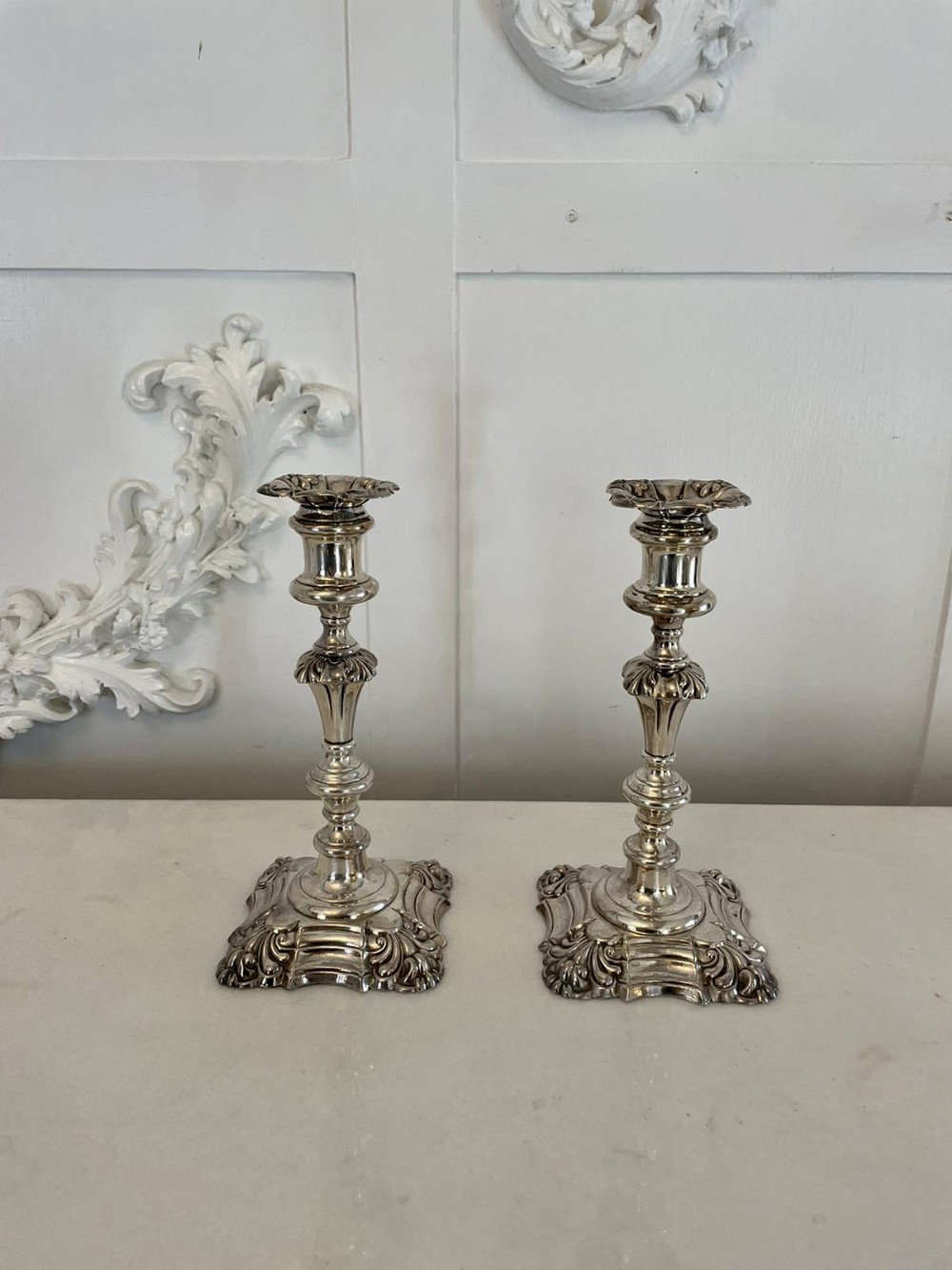 Outstanding Quality Pair of Antique Victorian Silver Plated Candlesticks