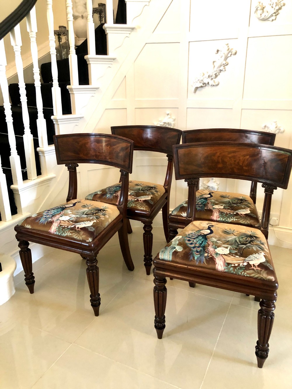 Fine Quality Set of Four Antique Mahogany Regency Library Chairs
