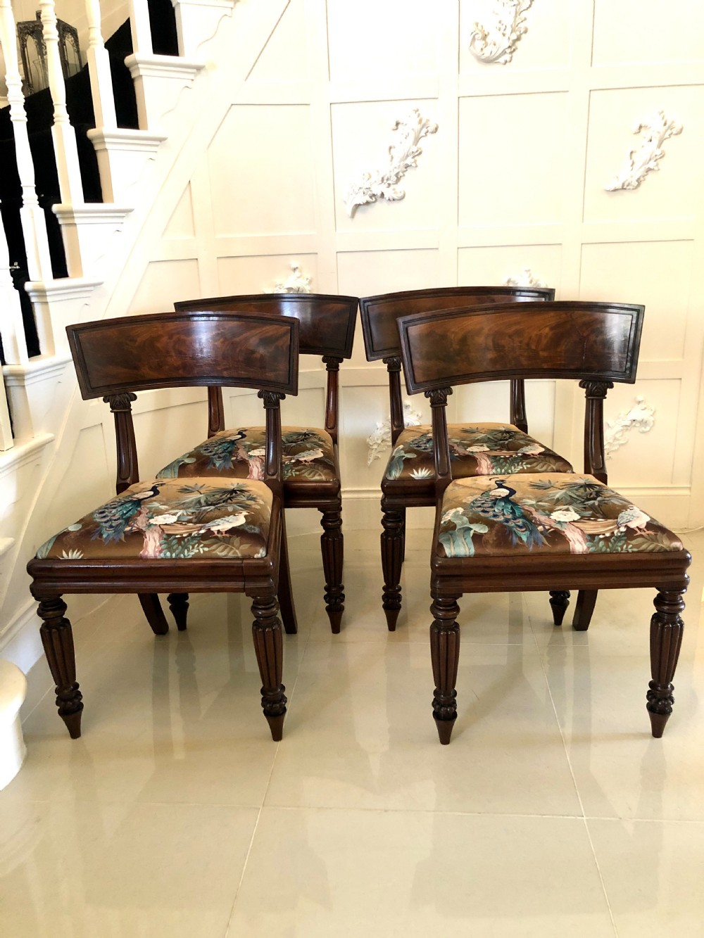 Fine Quality Set of Four Antique Mahogany Regency Library Chairs View X