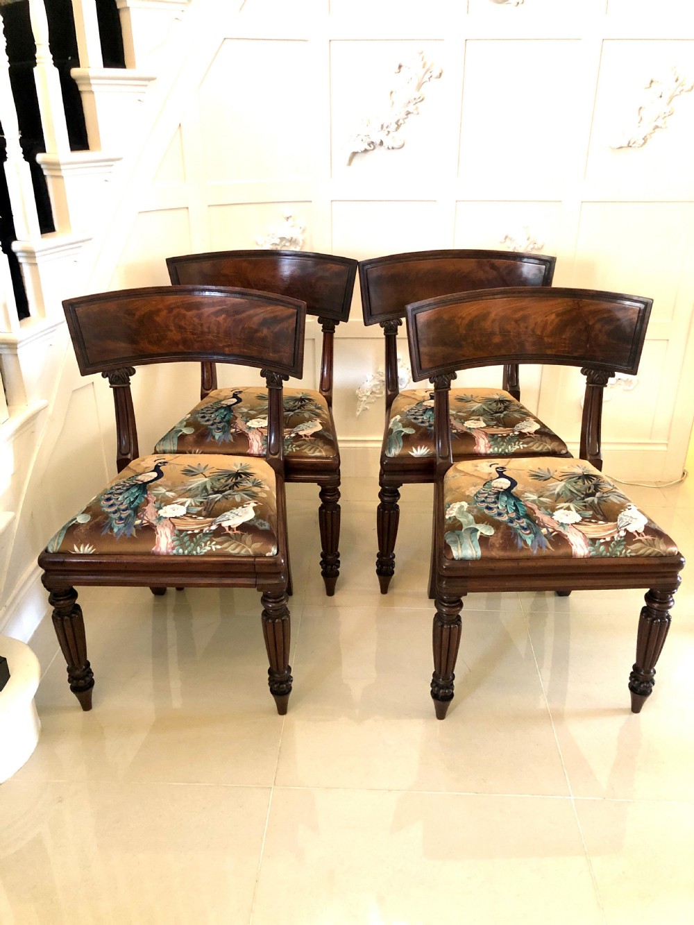 Fine Quality Set of Four Antique Mahogany Regency Library Chairs View XI