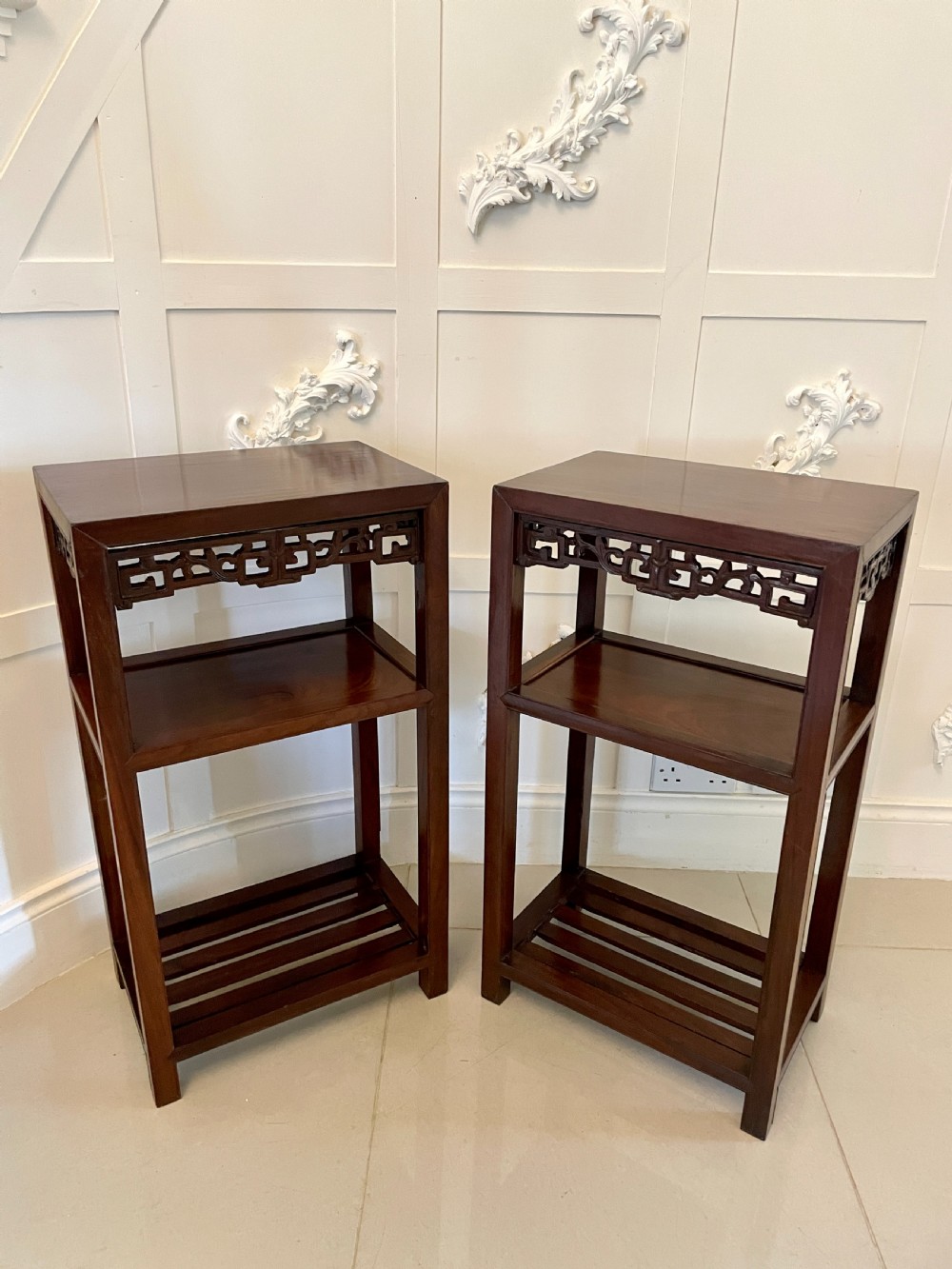 Pair of quality antique Chinese Hardwood Free Standing Lamp Stands