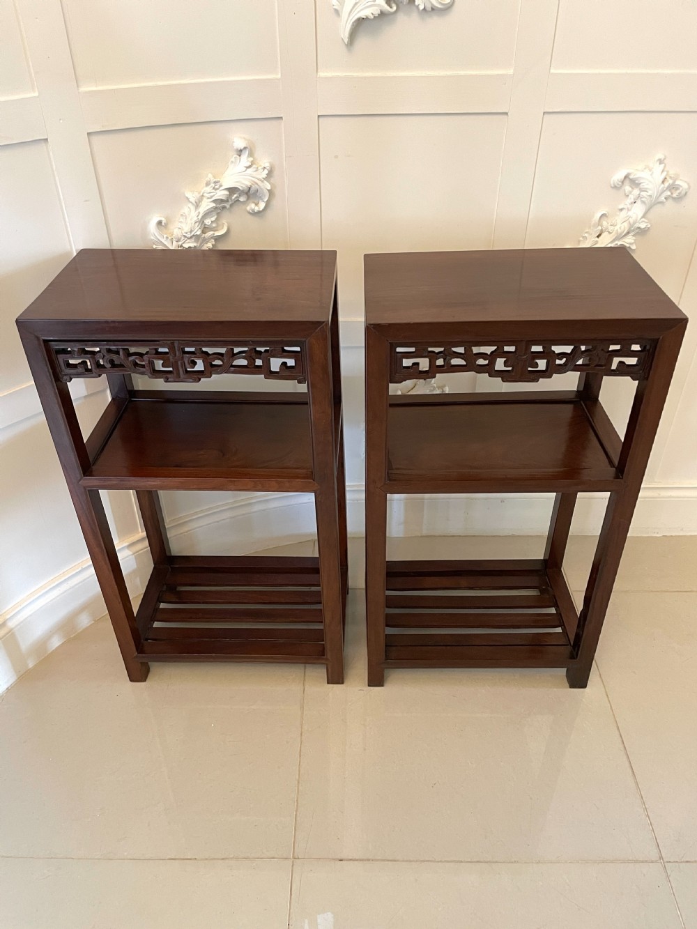 Pair of quality antique Chinese Hardwood Free Standing Lamp Stands View XIII