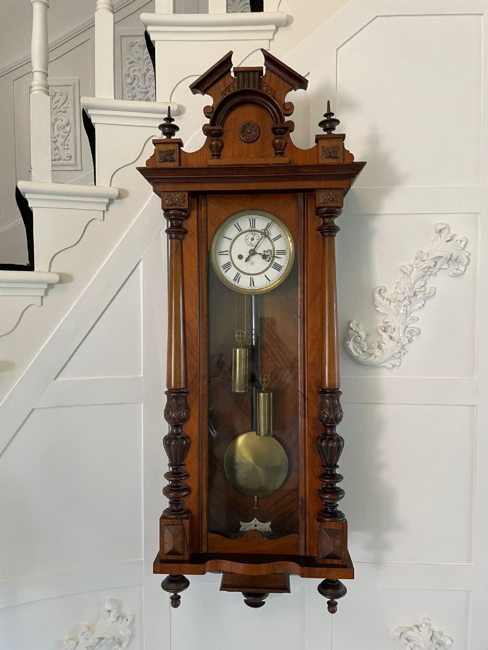  Antique Victorian Quality Carved Walnut Vienna Wall Clock by Gustav Becker
