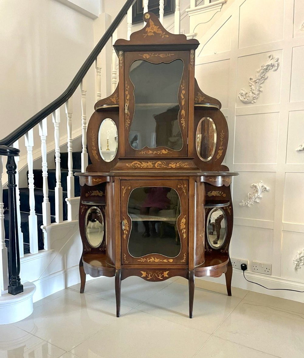 Antique Victorian Quality Marquetry Inlaid Mahogany Display Cabinet
