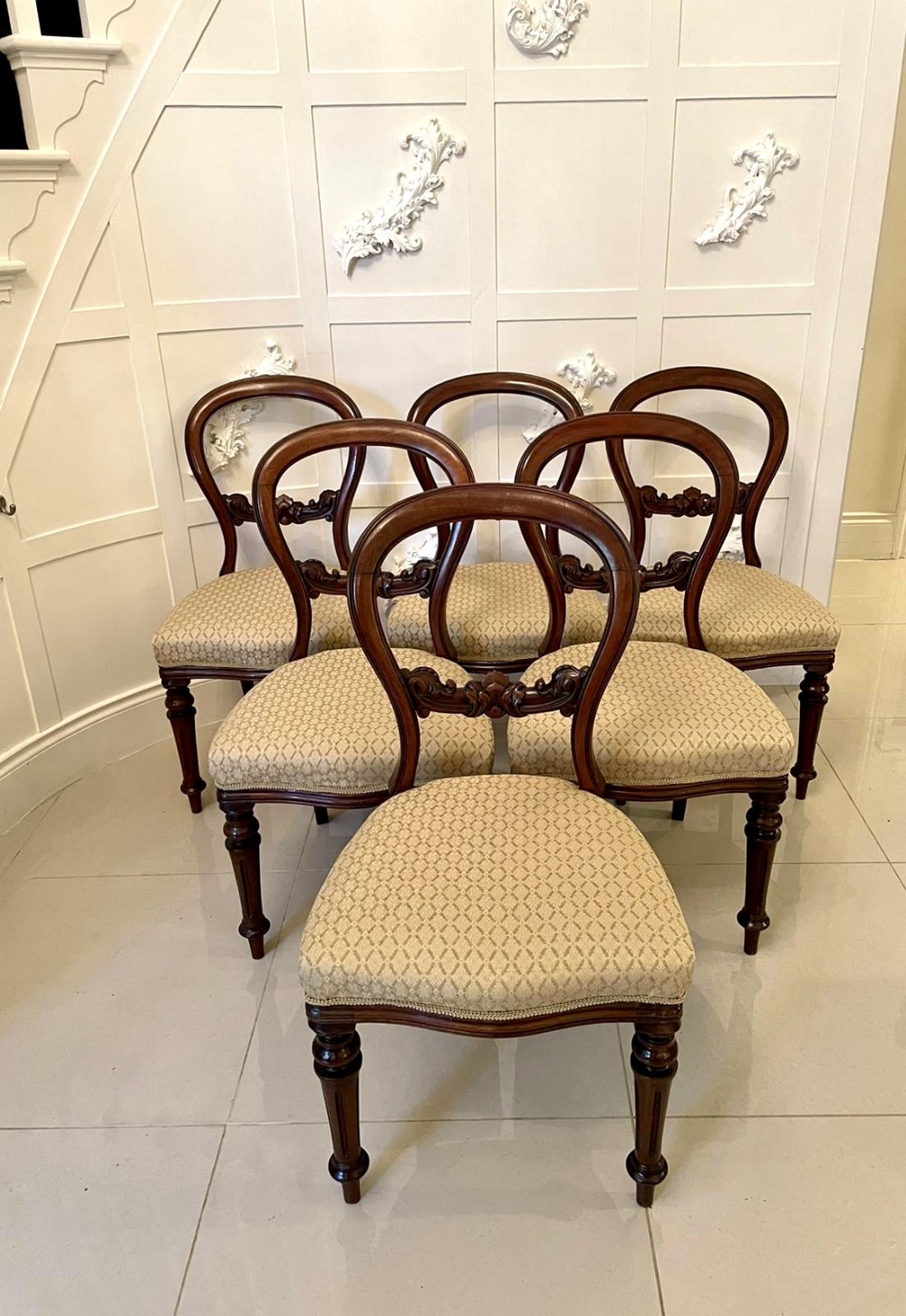 Quality Set of  Six Victorian Mahogany Balloon Back Dining Chairs
