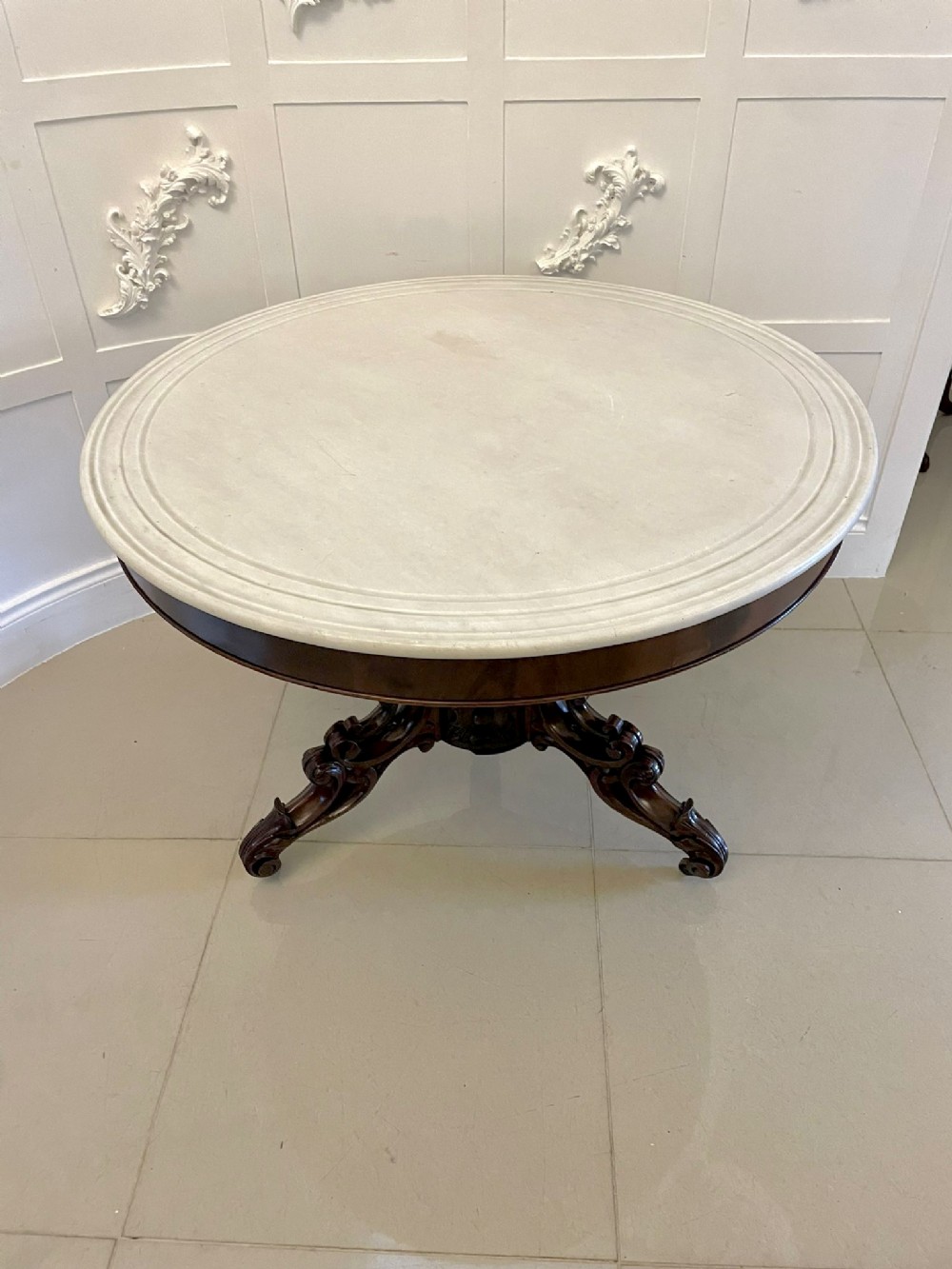 Outstanding Quality Antique Victorian Carved Mahogany Marble Top Centre Table 