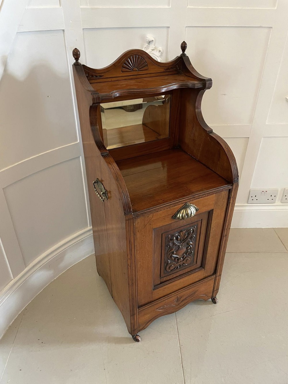 Antique Victorian Quality Carved Walnut Coal Box 