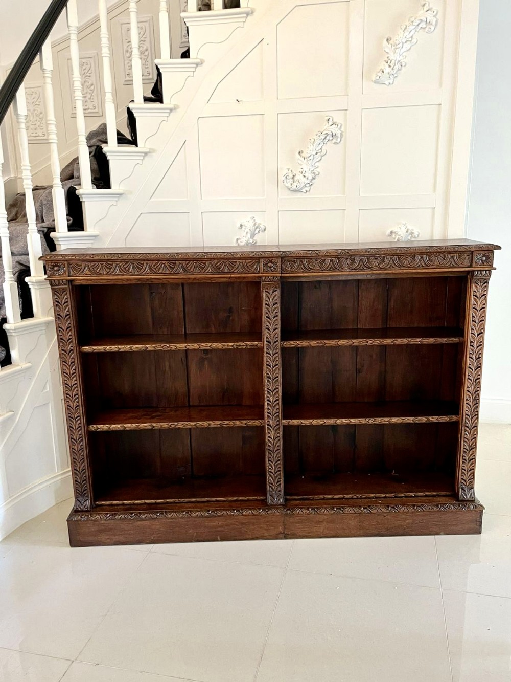 Large Antique Victorian Quality Carved Oak Open Bookcase 