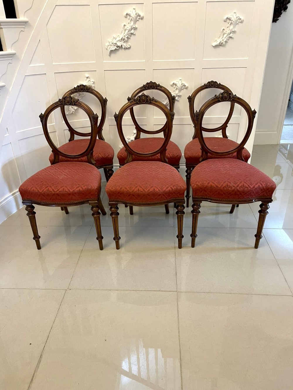 Fine Quality Set of 6 Antique Victorian Walnut Dining Chairs
