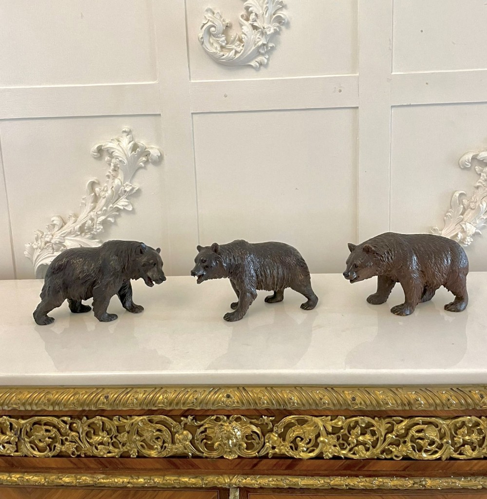 Quality Set of Three Antique Carved Black Forest Bears 