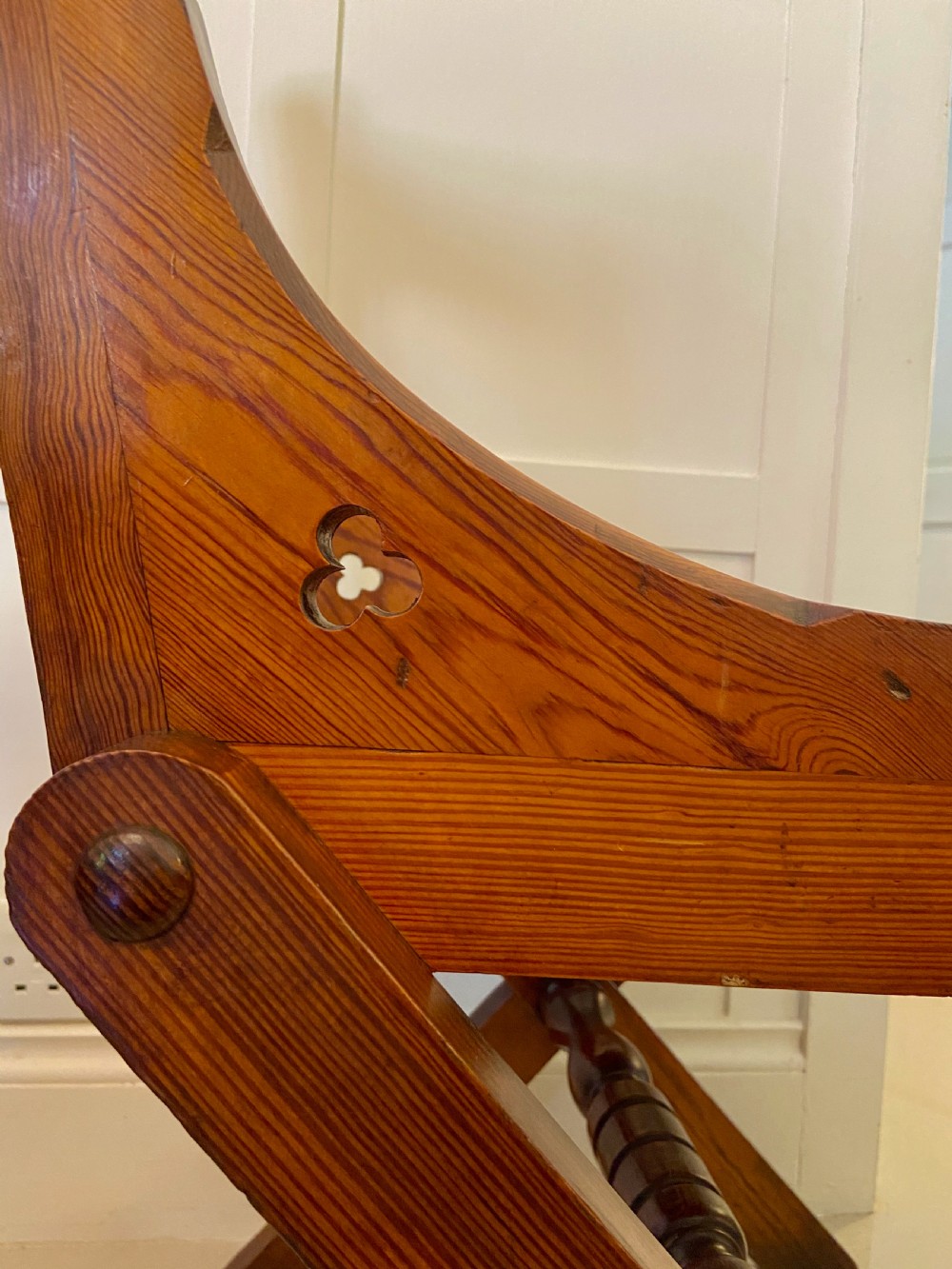 Unusual Antique Set of Twelve Gothic Pitch Pine Dining Chairs View XVI