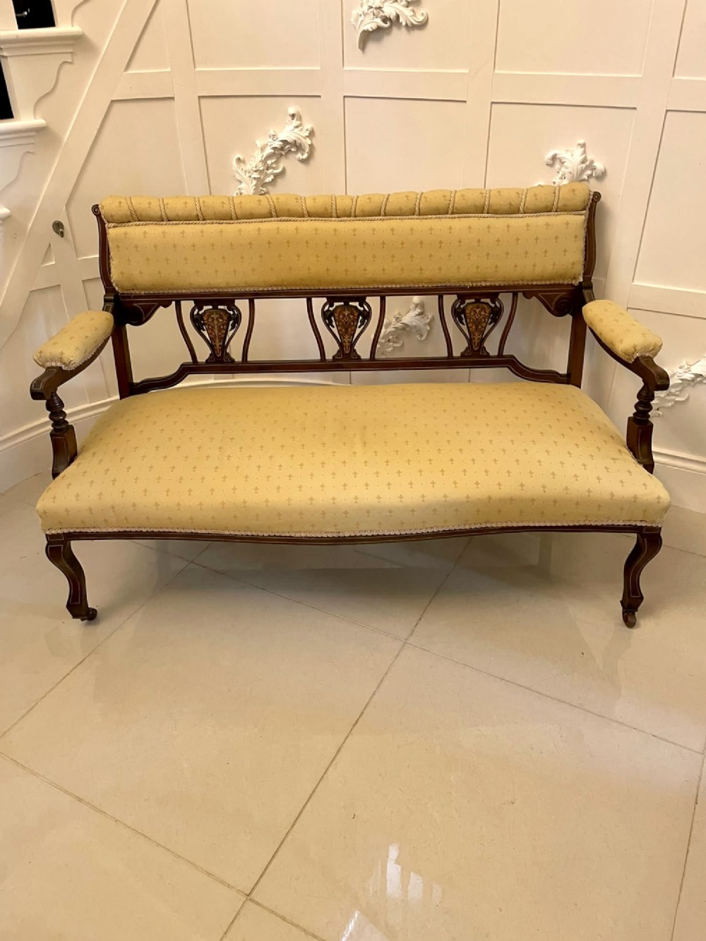 Antique Victorian Quality Inlaid Mahogany Settee 