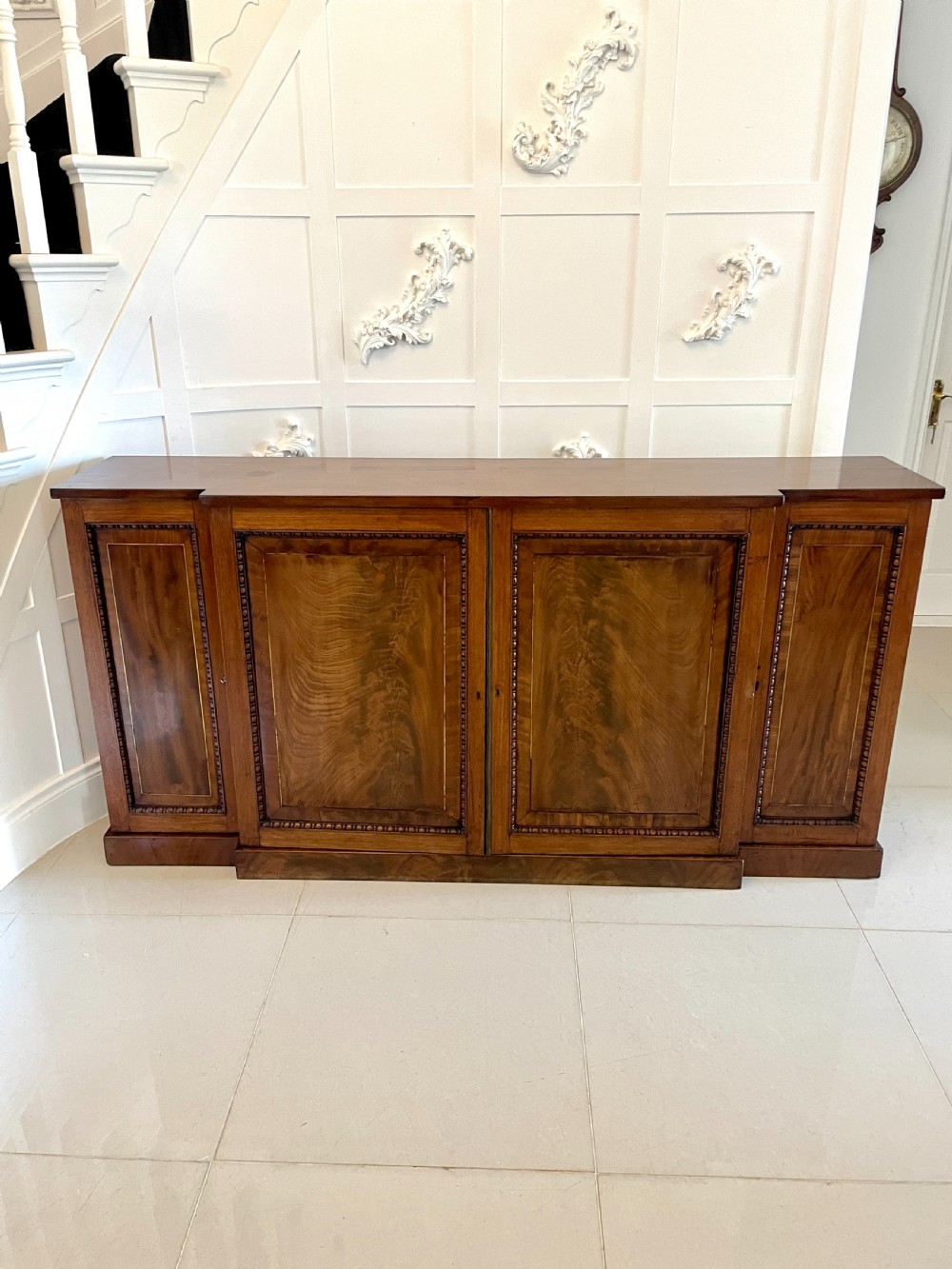 Antique Regency Quality Figured Mahogany Breakfront Four Door Sideboard 