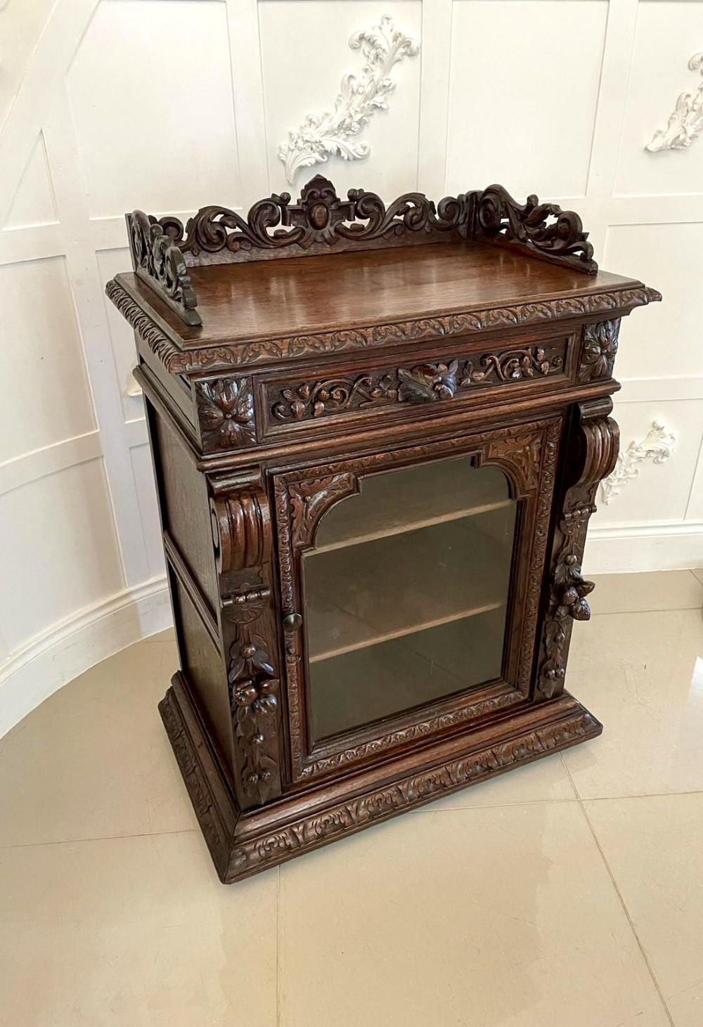 Antique Victorian Quality Carved Oak Side Cabinet 