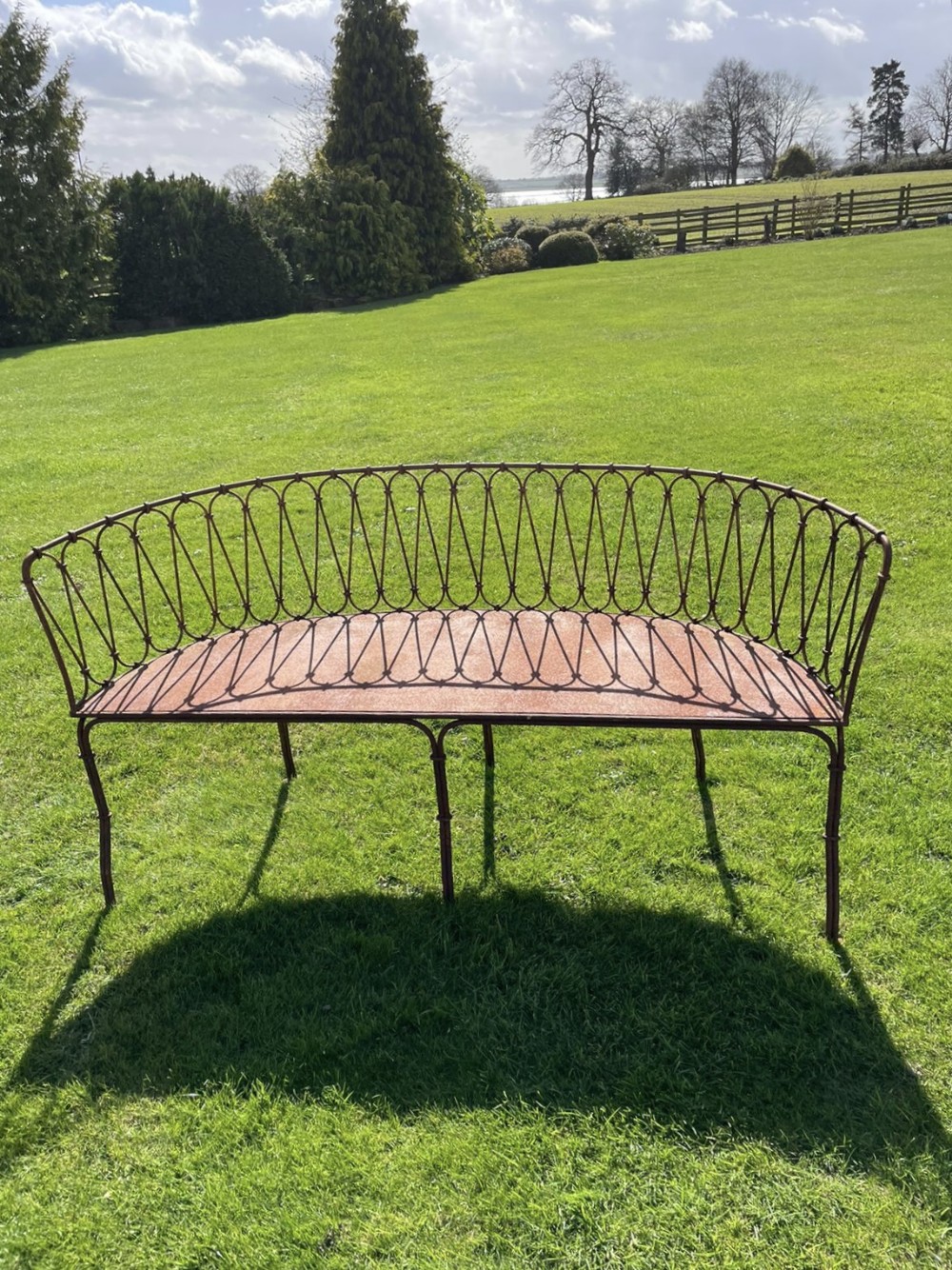 Unusual Antique Regency Wrought Iron Shaped Garden Bench 