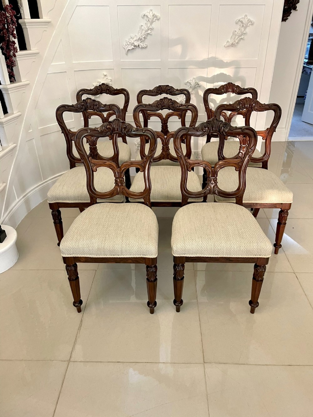 Set of 8 Antique Victorian Outstanding Quality  Carved Rosewood Dining Chairs 