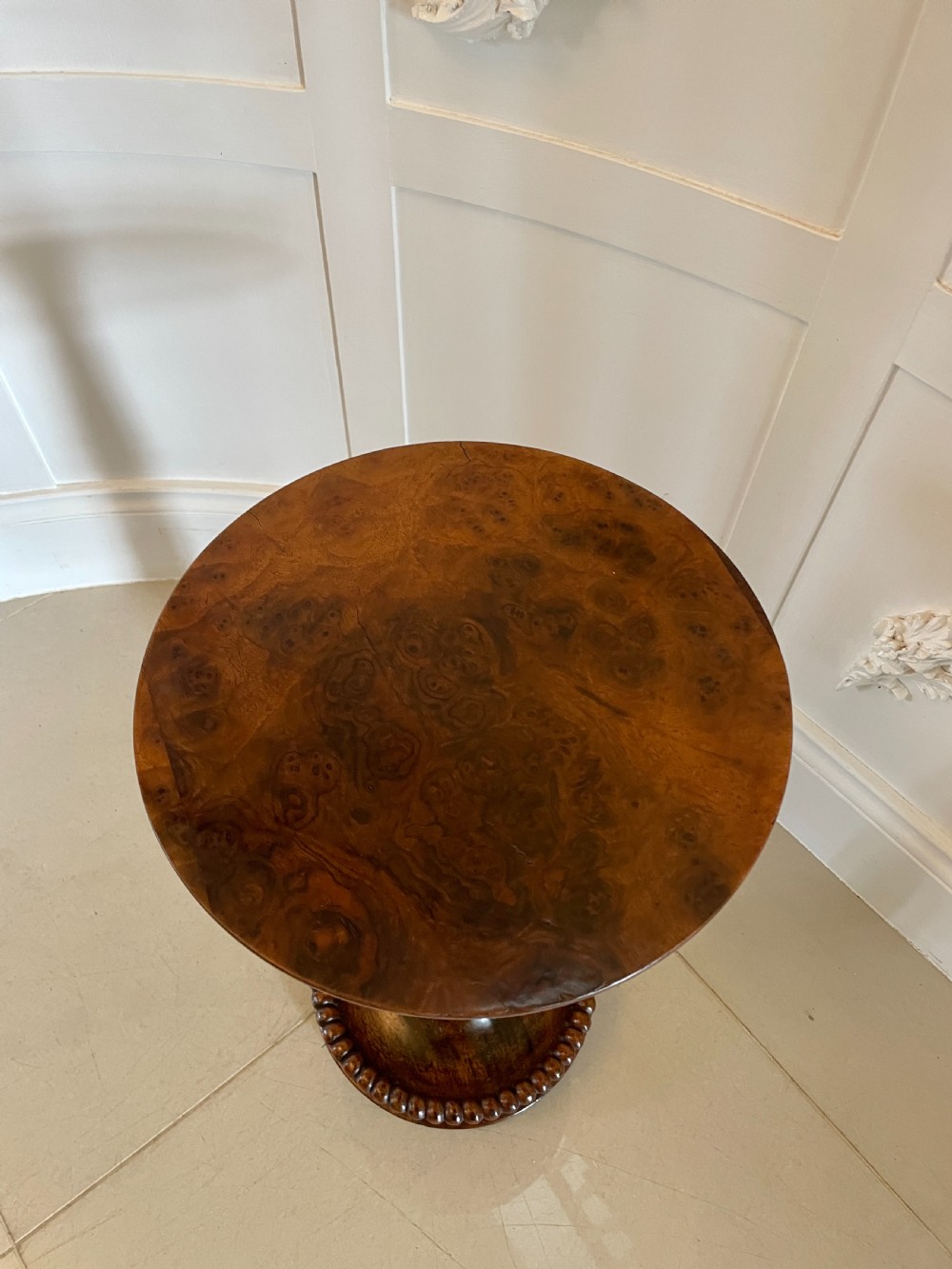 Unusual Antique Victorian Quality Burr Walnut Lamp Table  View X