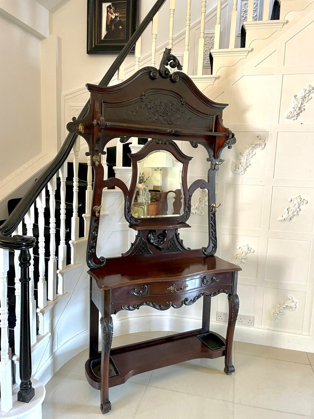 Quality Antique 19th Century Victorian Carved Mahogany Hall Stand