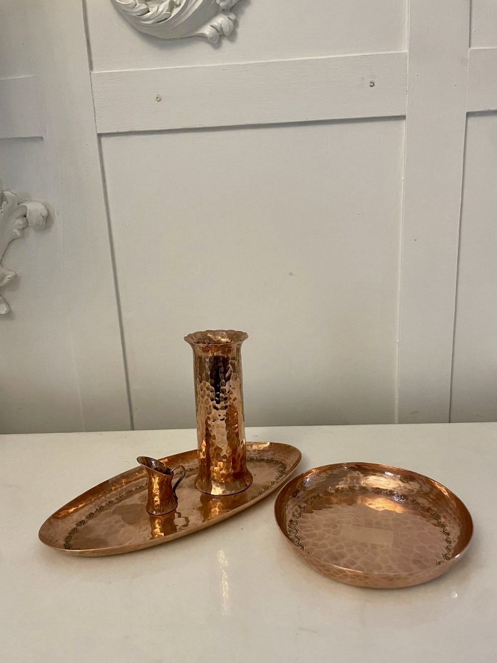 Antique English Arts and Crafts Collection of Hand Hammered Copper Items