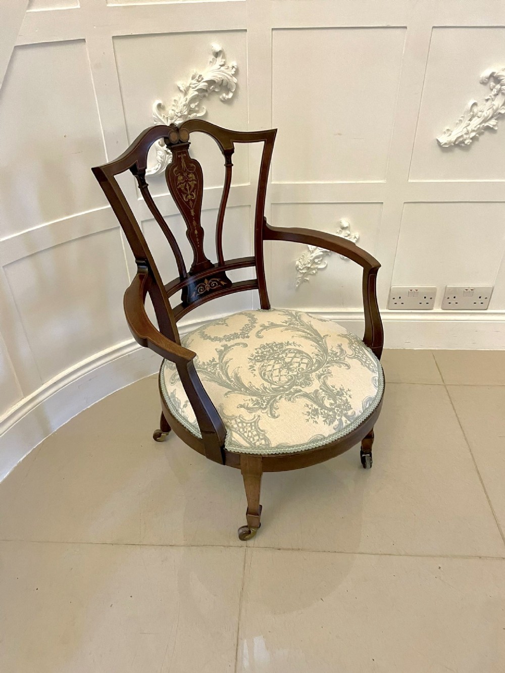 Antique Victorian Inlaid Mahogany Armchair