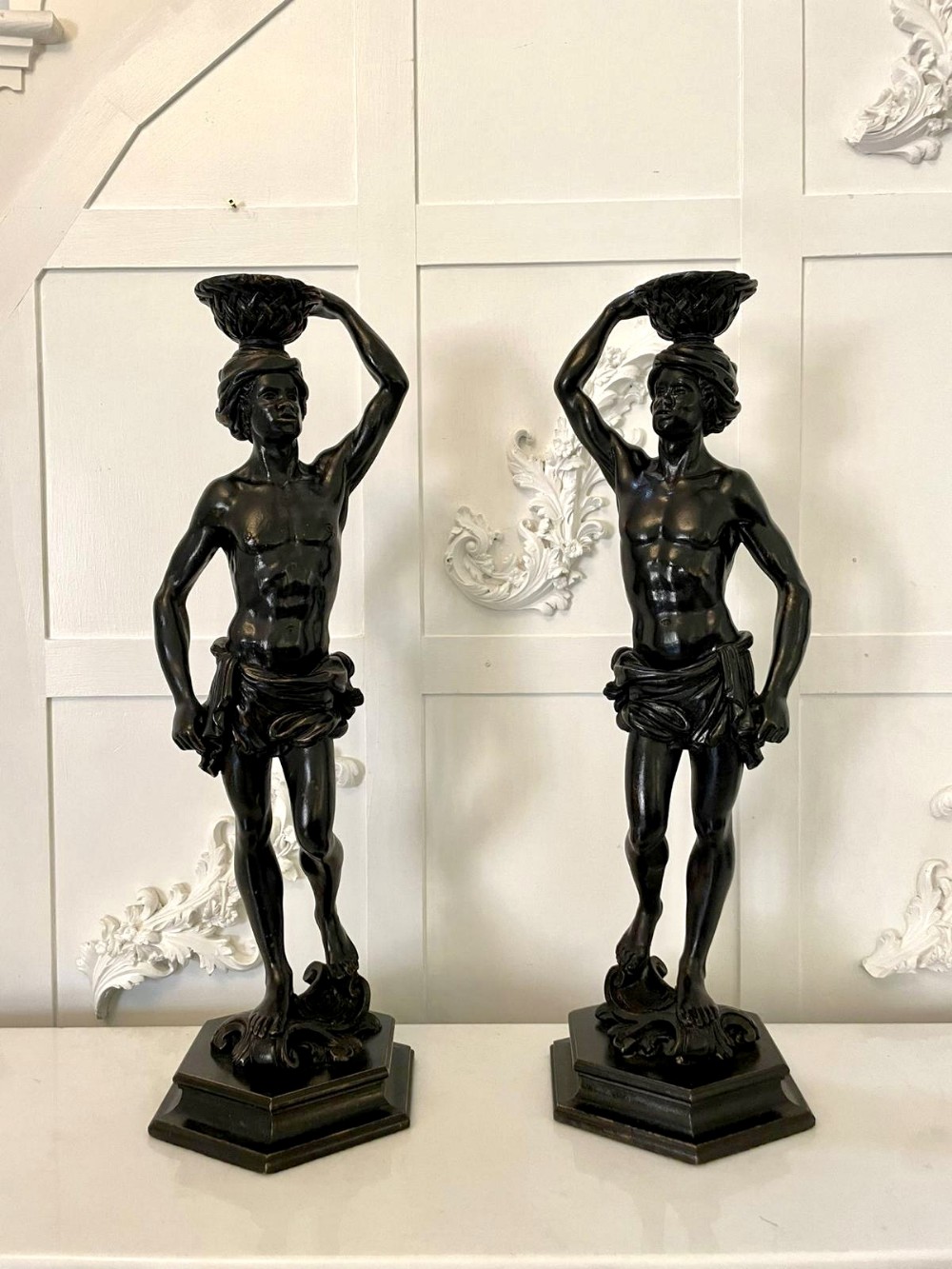 Fine Pair of Antique Victorian Carved Ebonised Figures
