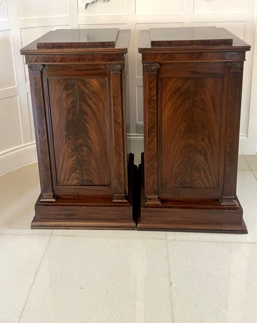 Pair of Antique William IV Quality Figured Mahogany Pedestal Cupboards 