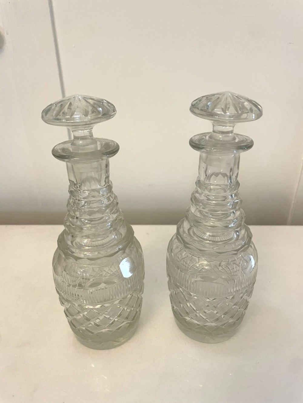  Small Pair of Antique George III Quality Cut Glass Decanters 