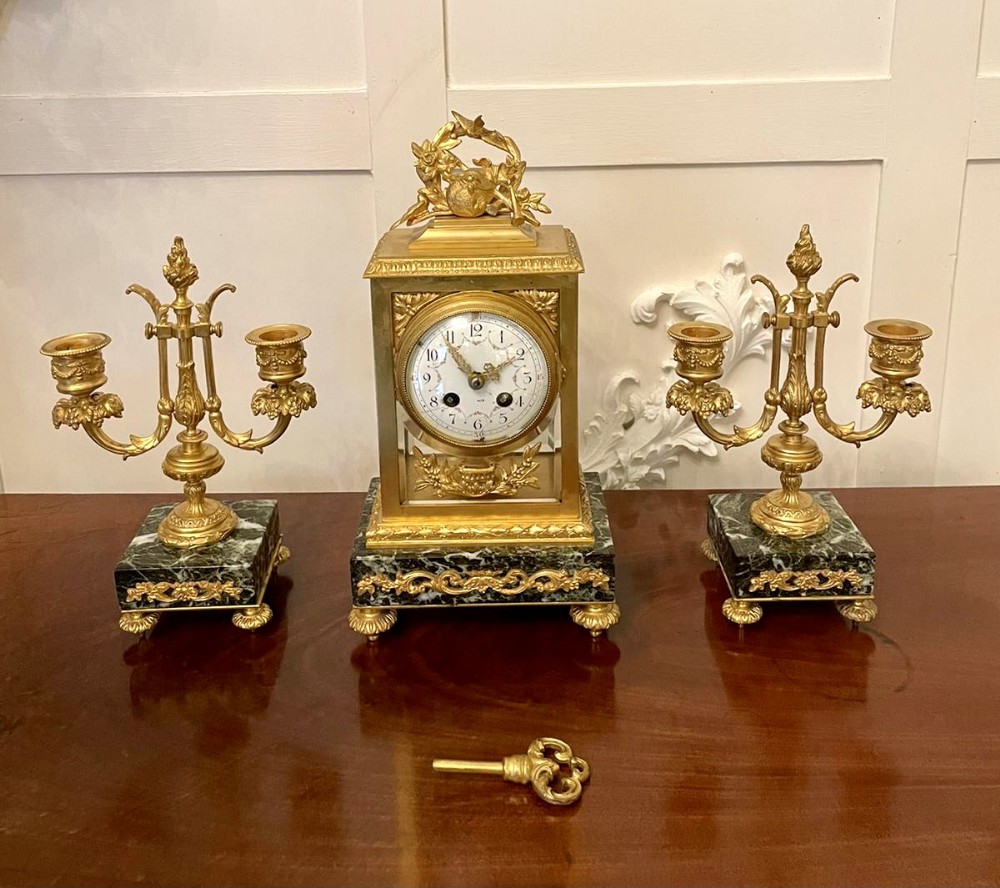 Outstanding Quality Antique Victorian French Ornate Ormolu Clock Garniture by A D Mougin France