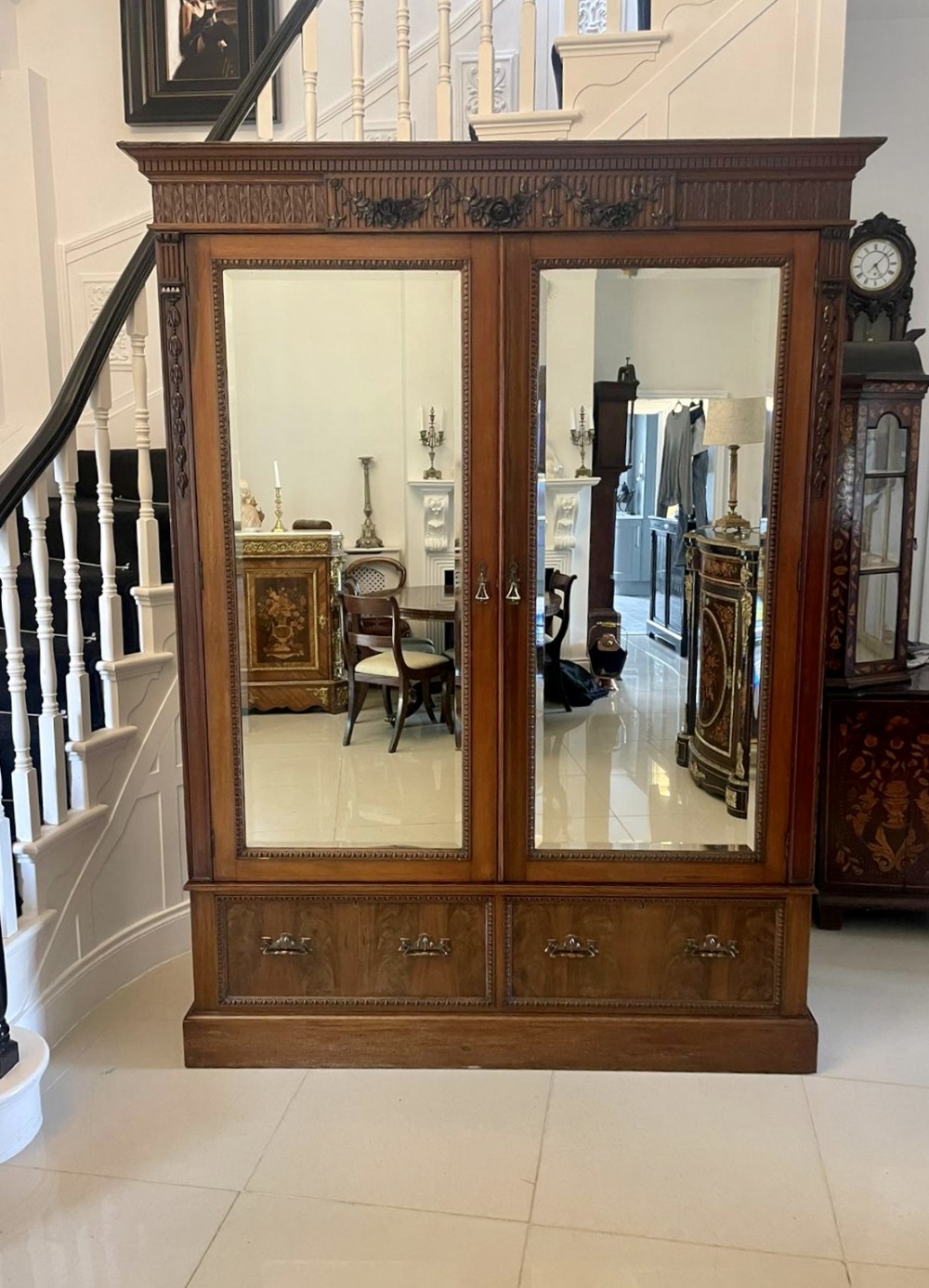 Antique Edwardian Quality Carved Mahogany Wardrobe 
