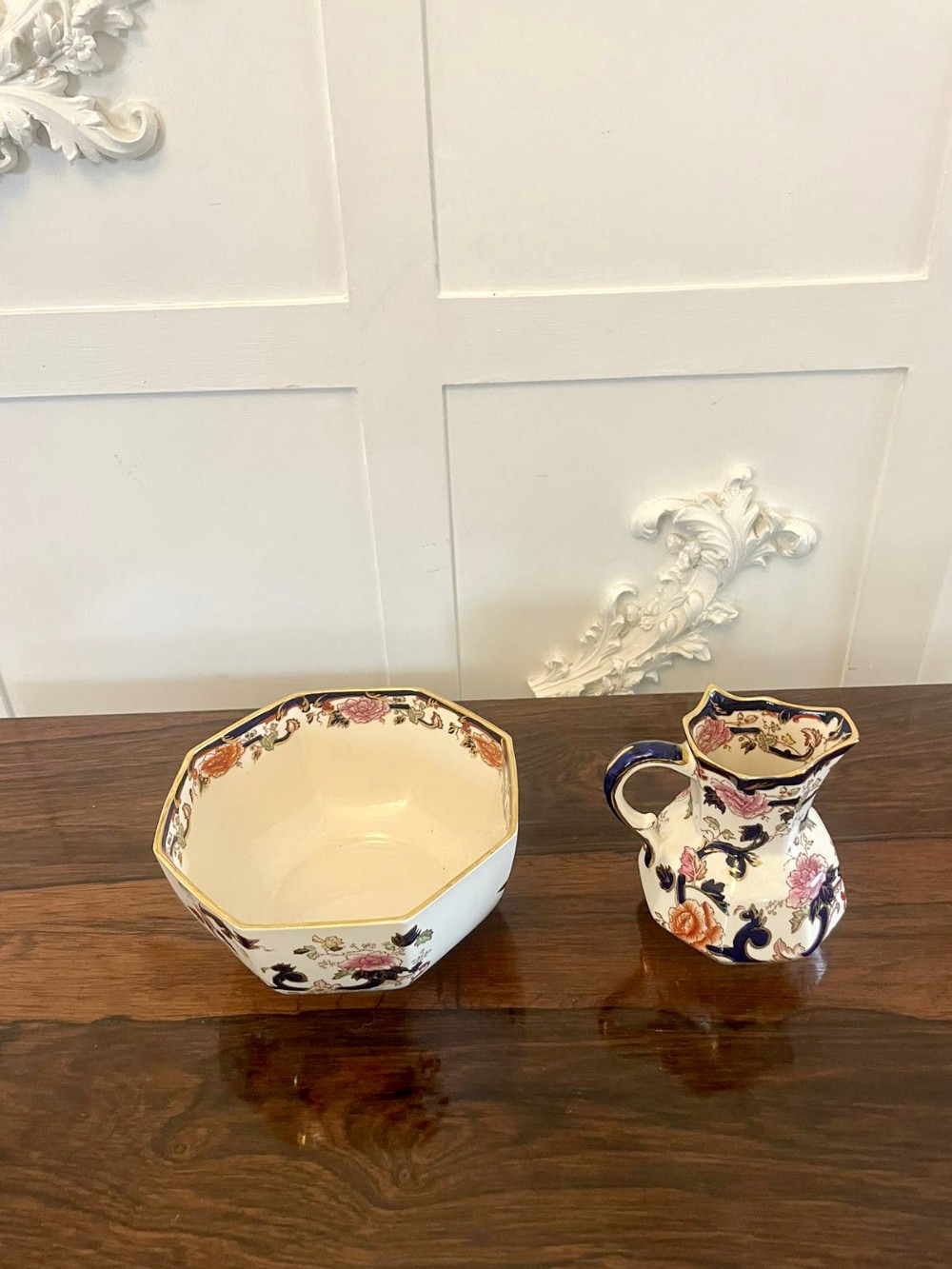  Quality Antique Hand Painted Masons Ironstone Small Jug and Bowl