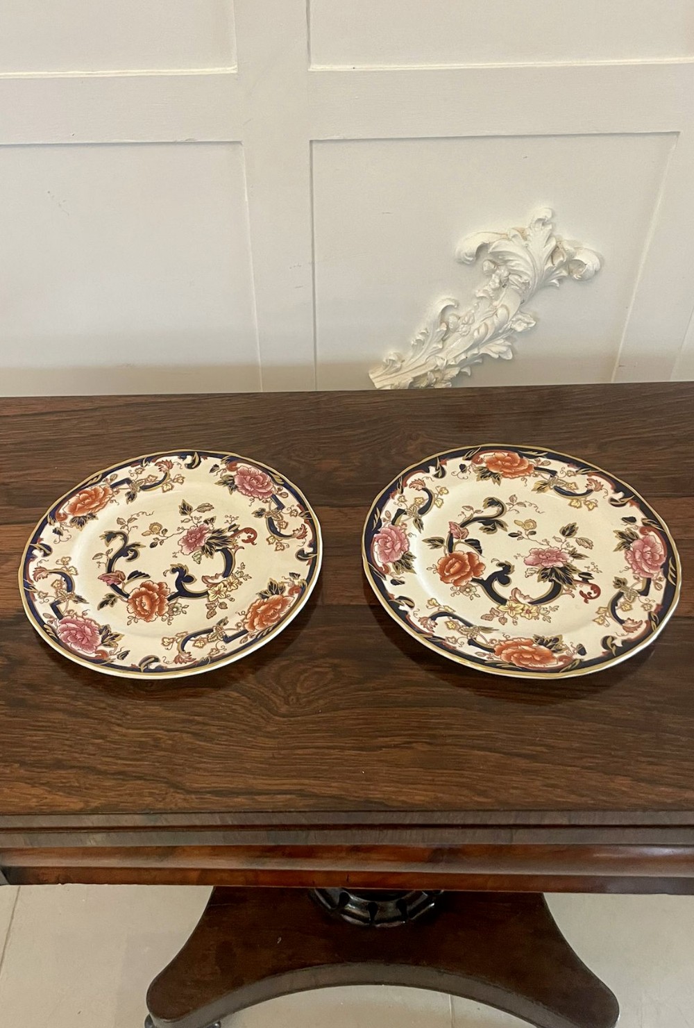 Pair of Quality Antique Hand Painted Masons Ironstone Plates