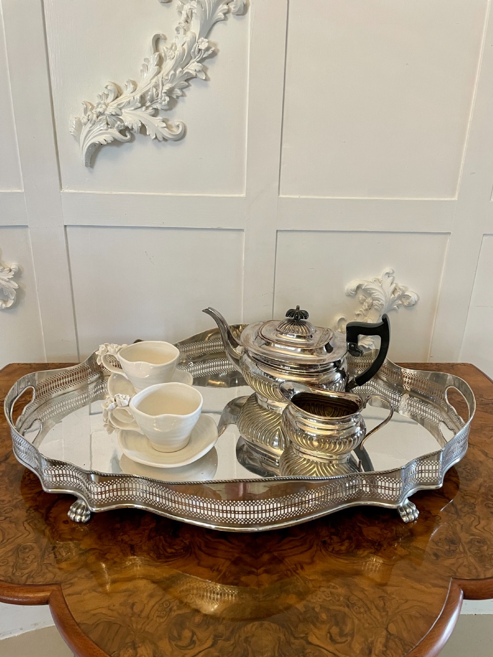 Large Antique Edwardian Quality Silver Plated Tea Tray  View II