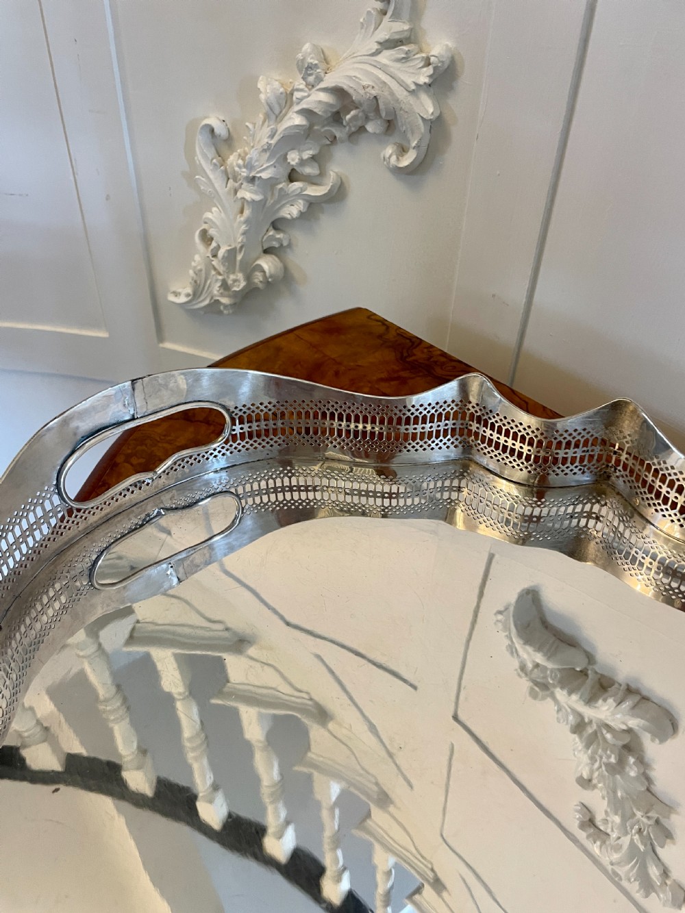 Large Antique Edwardian Quality Silver Plated Tea Tray  View III