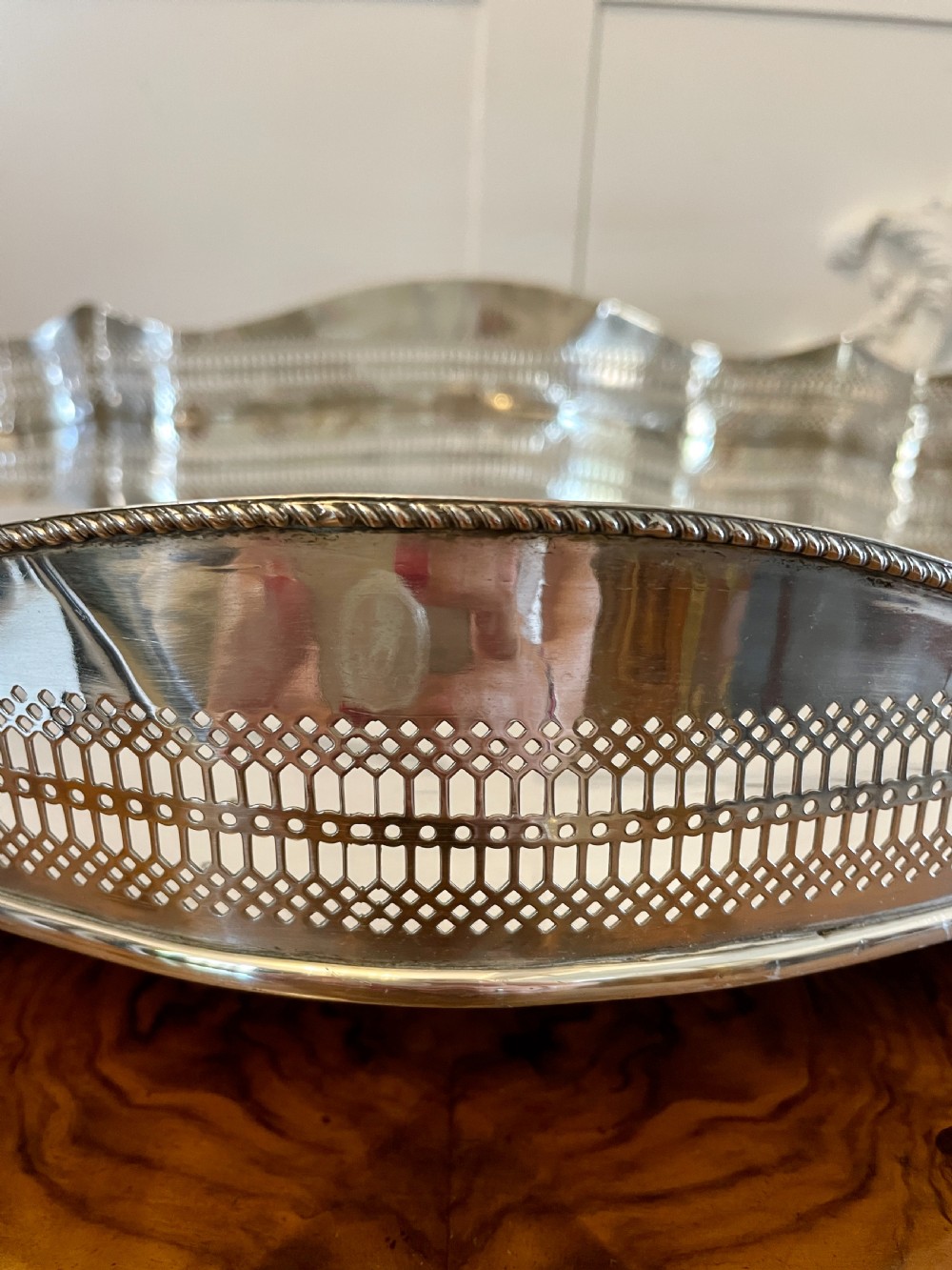 Large Antique Edwardian Quality Silver Plated Tea Tray  View IV