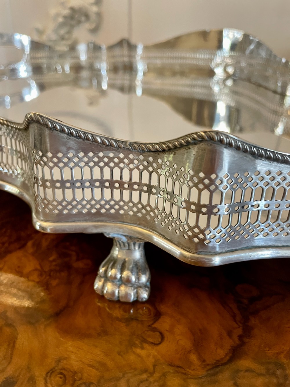 Large Antique Edwardian Quality Silver Plated Tea Tray  View V
