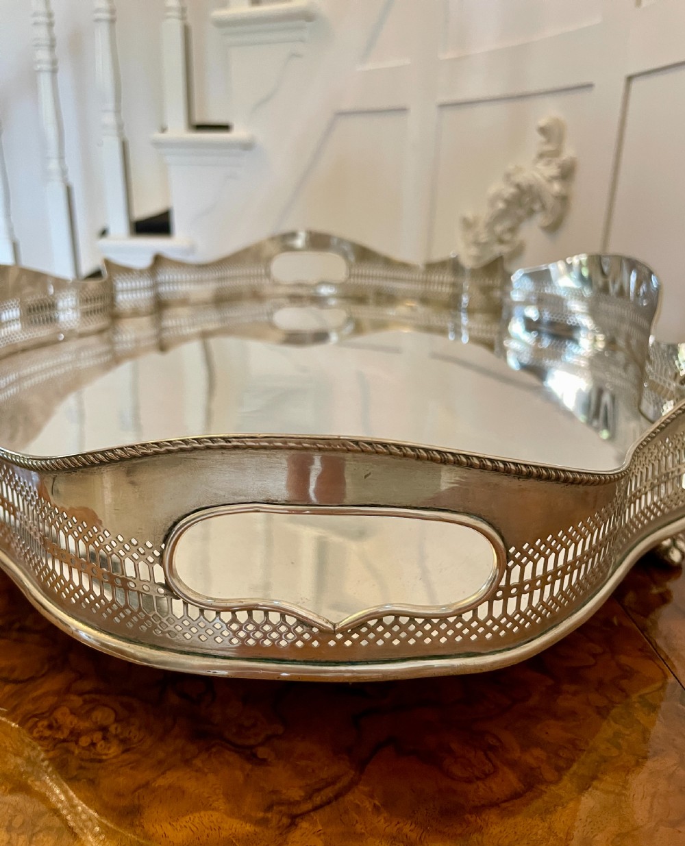 Large Antique Edwardian Quality Silver Plated Tea Tray  View VI