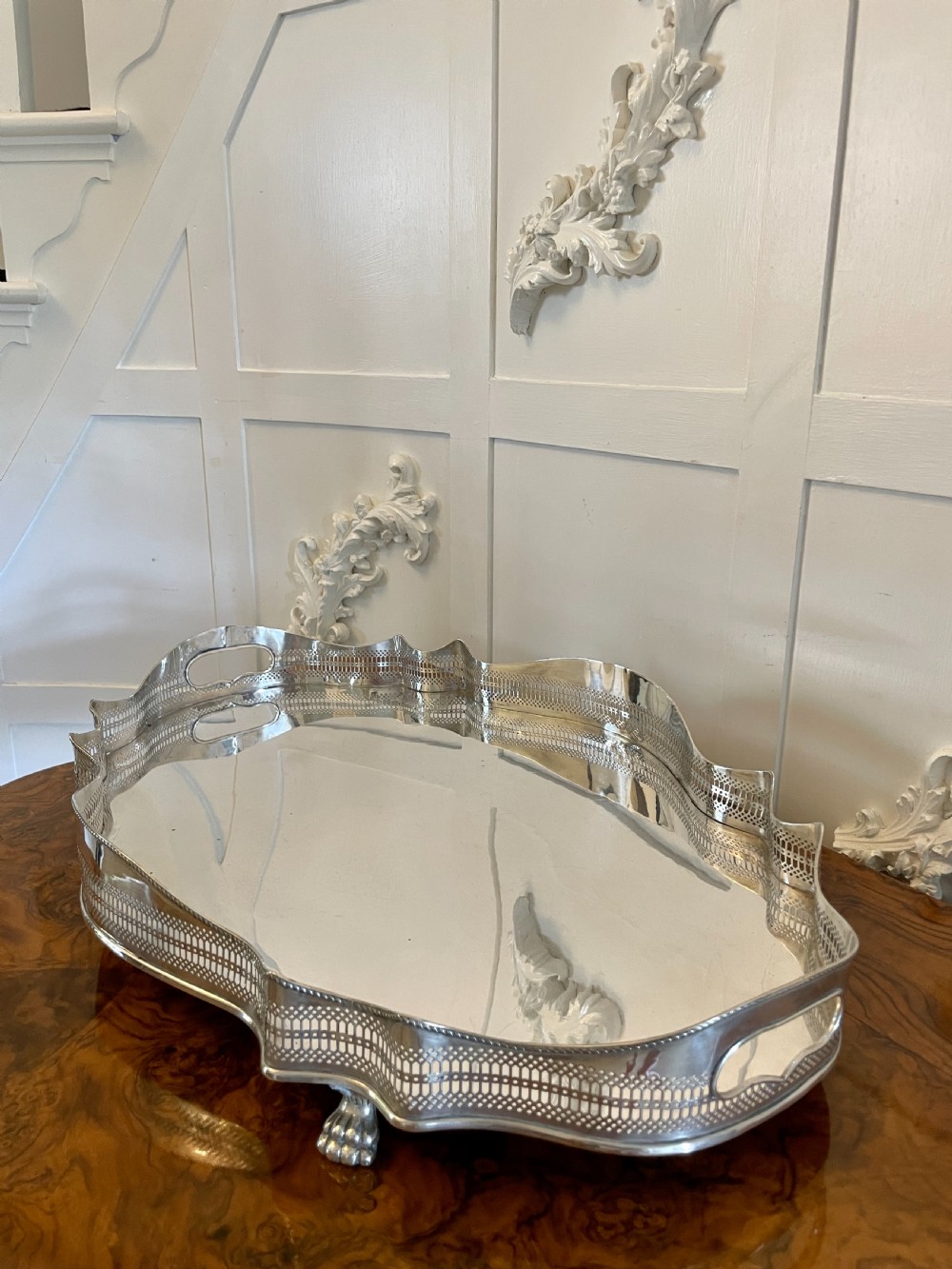 Large Antique Edwardian Quality Silver Plated Tea Tray  View VII