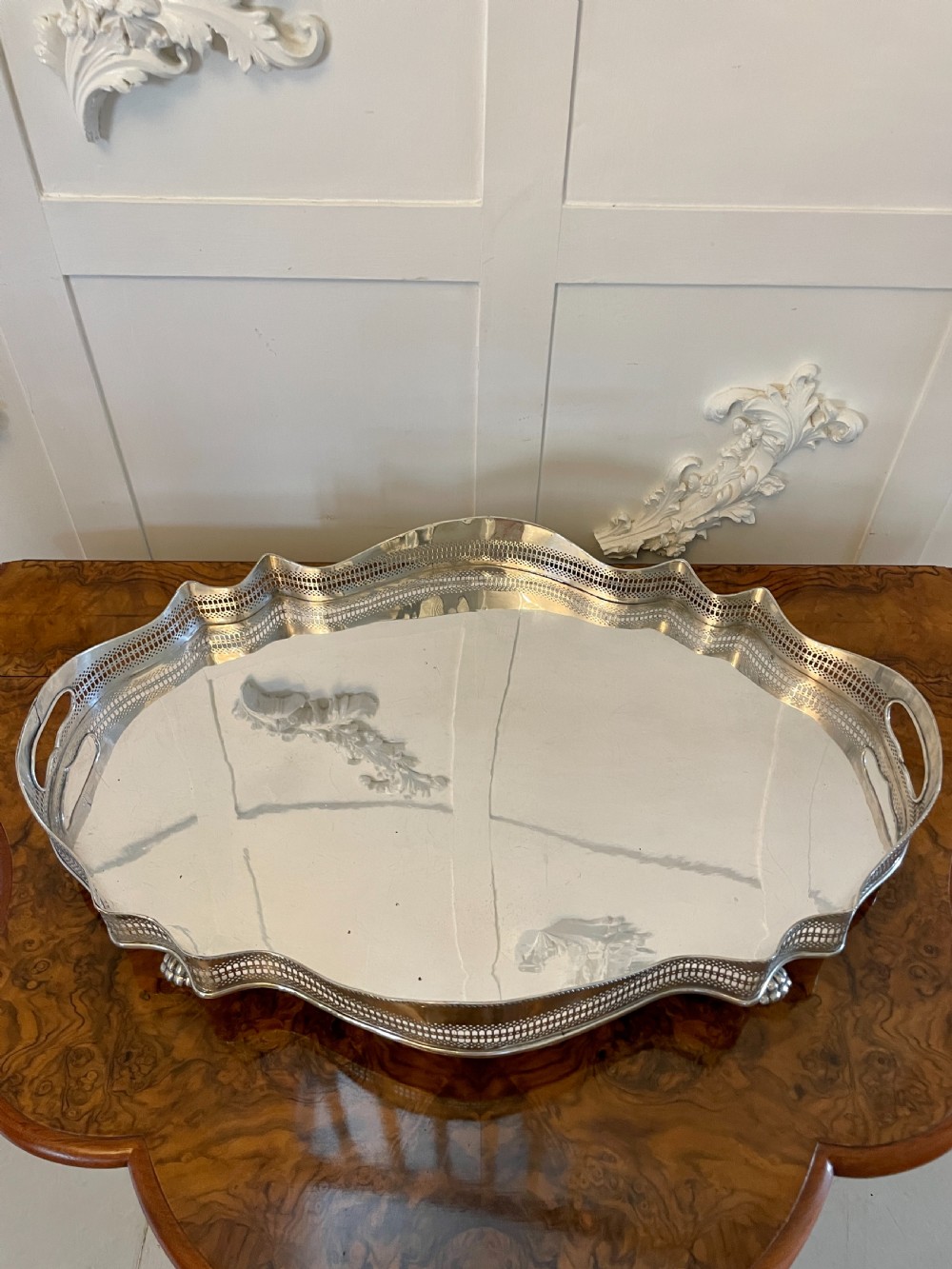Large Antique Edwardian Quality Silver Plated Tea Tray  View VIII