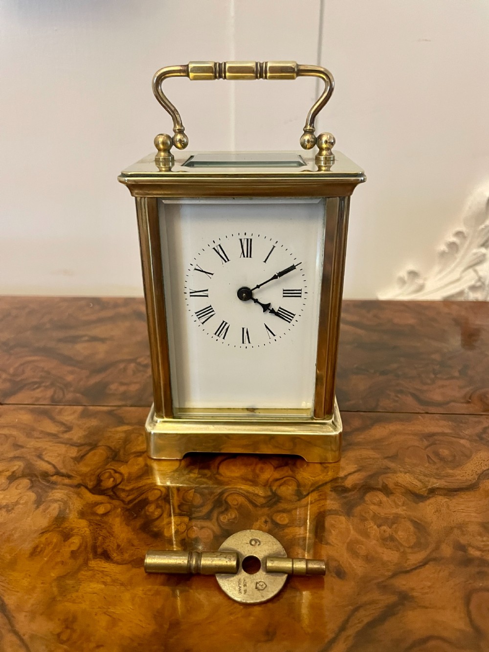 Antique Victorian Quality Brass Carriage Clock with Original Leather Travel Case 