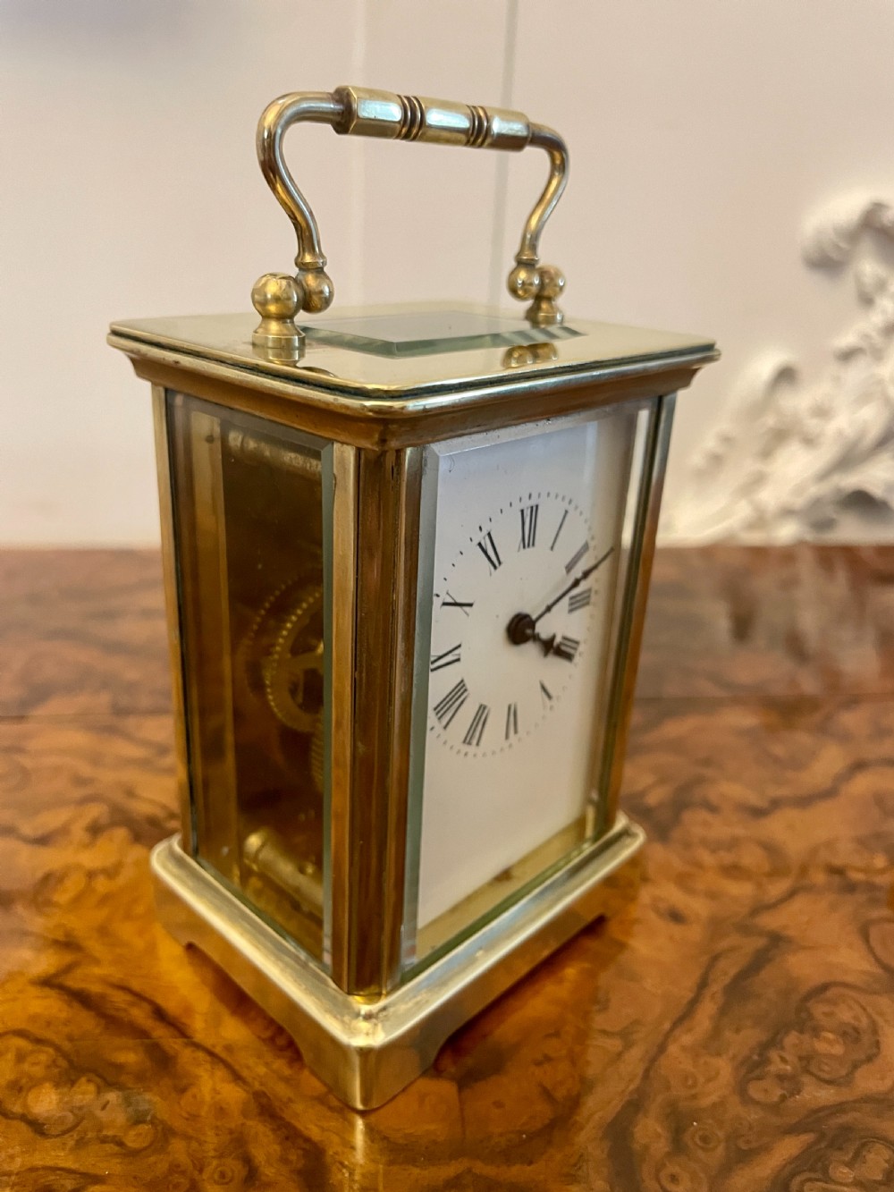 Antique Victorian Quality Brass Carriage Clock with Original Leather Travel Case  View II